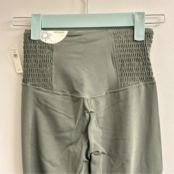 OFFLINE By Aerie Real Me Smocked Leggings Sz S Olive - Picture 7 of 9